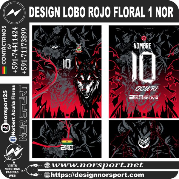 DESIGN LOBO ROJO FLORAL 1 NOR